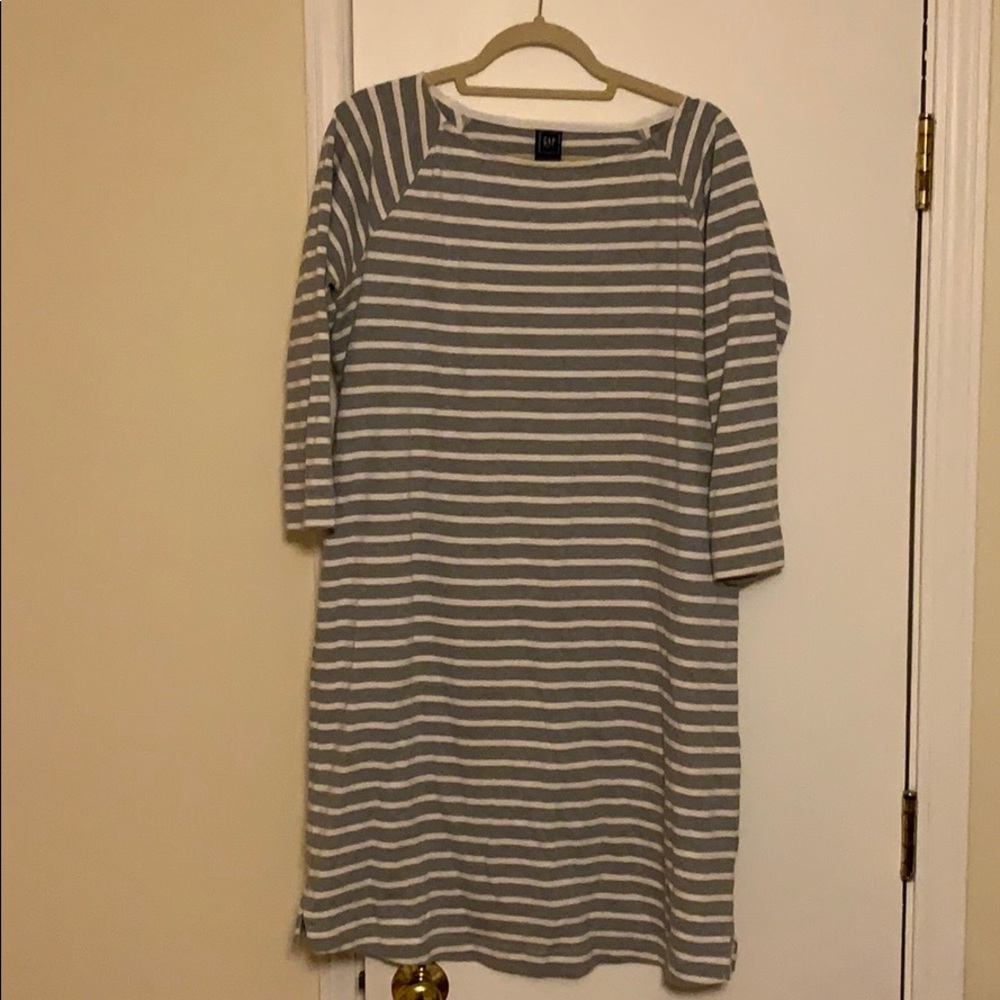 GAP maternity gray/ white striped sweatshirt dress